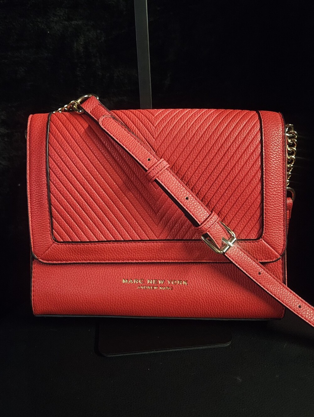 Marc New York Red Quilted Leather Flap Crossbody with Gold Chain